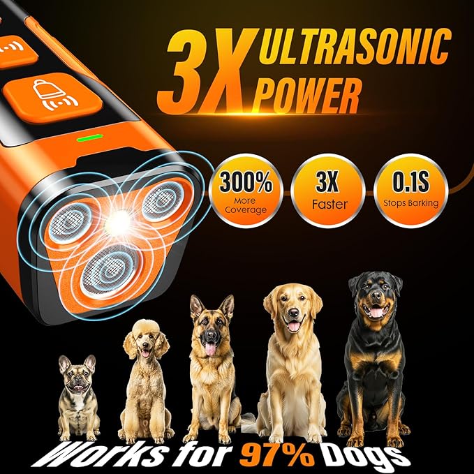 Dog Bark Deterrent Device, 3X Ultrasonic Anti Barking,