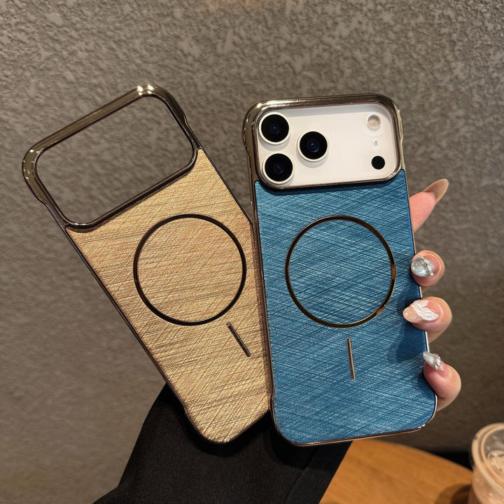 PC Thin Circle Magnetic Suction Mobile Phone Case Apple 17 Frameless Protective Case IPhone 16promax Gold Wire Electroplated Hard Shell